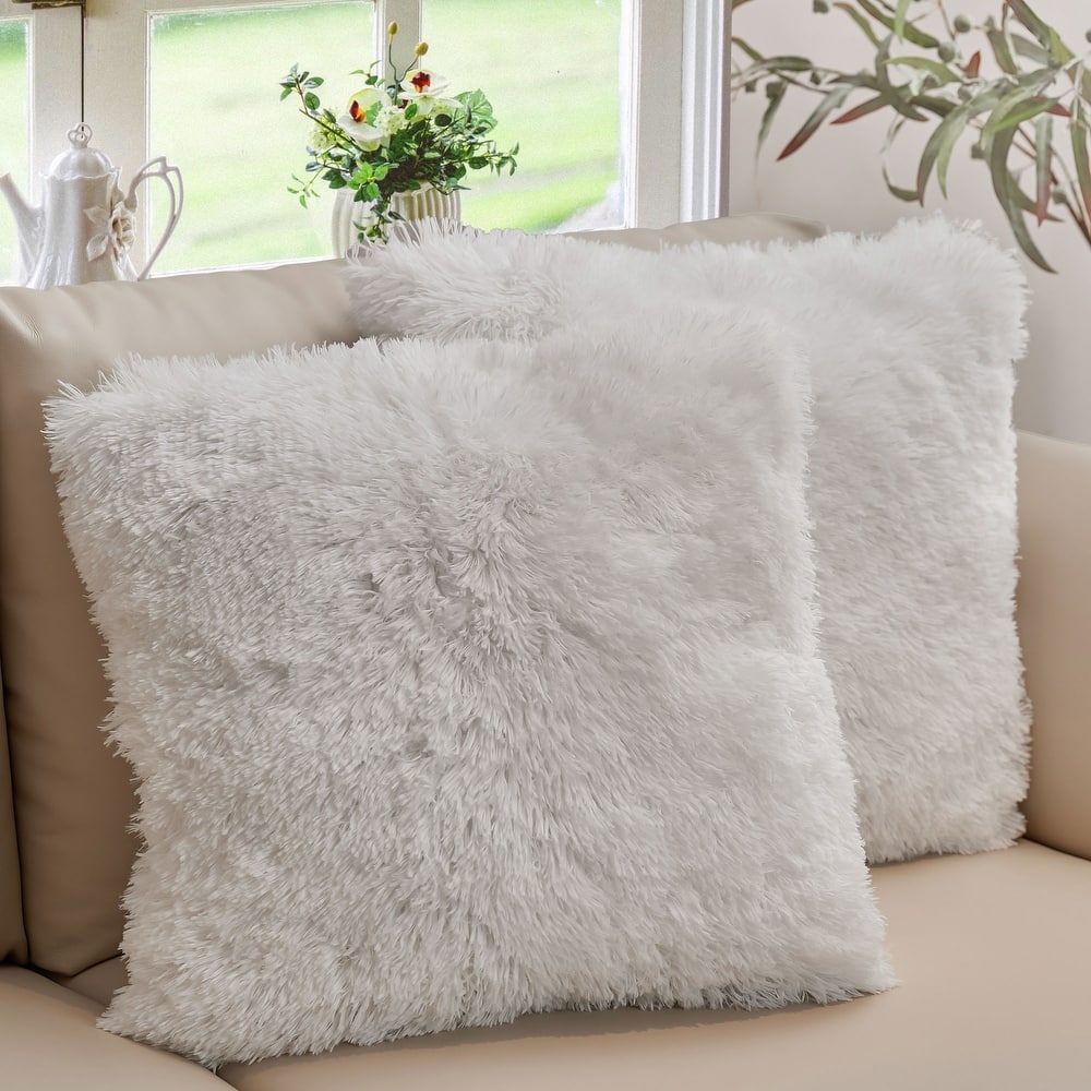 Cheer Collection Super Soft Shaggy Long Hair Throw Pillows Set of 2 Plush Accent Cushions