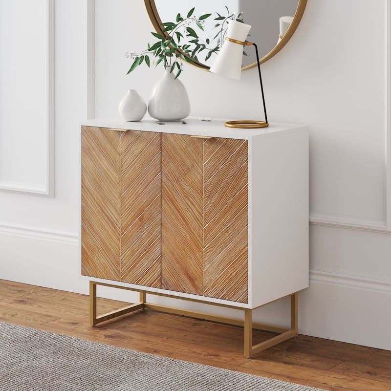 Nathan James Enloe Rustic Doors Metal Base Free Standing Modern Storage Cabinet for Entryway - White/Gold