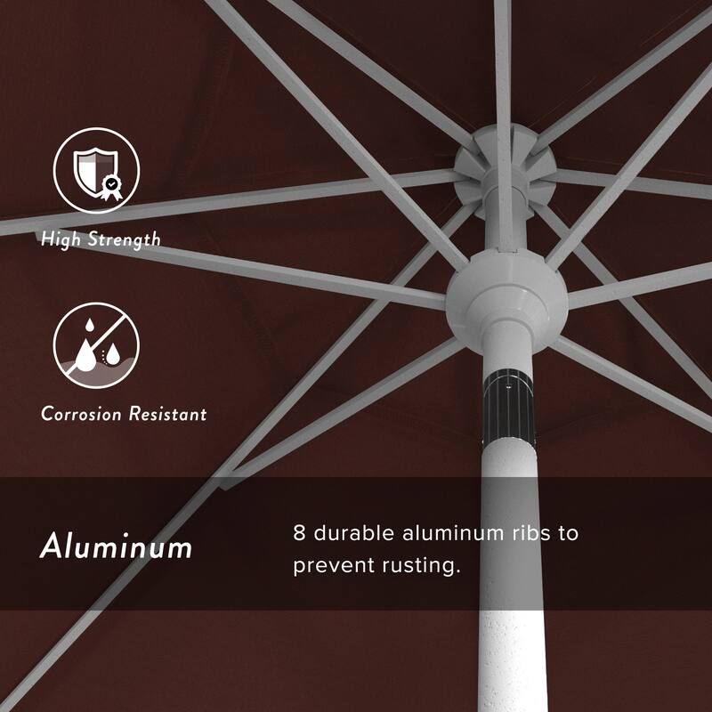 California Umbrella 9' Round Crank Lift Push Button Tilt White Aluminum Patio Umbrella Sunbrella