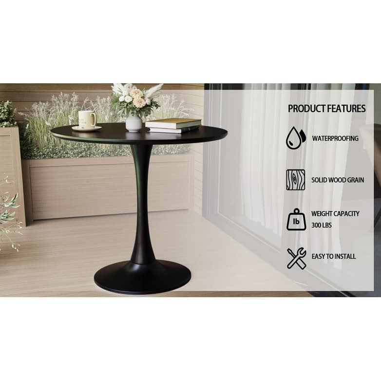 Round Dining Table,31.5" Tulip Table Dining Table 2-4 People with MDF Table Top & Pedestal Base