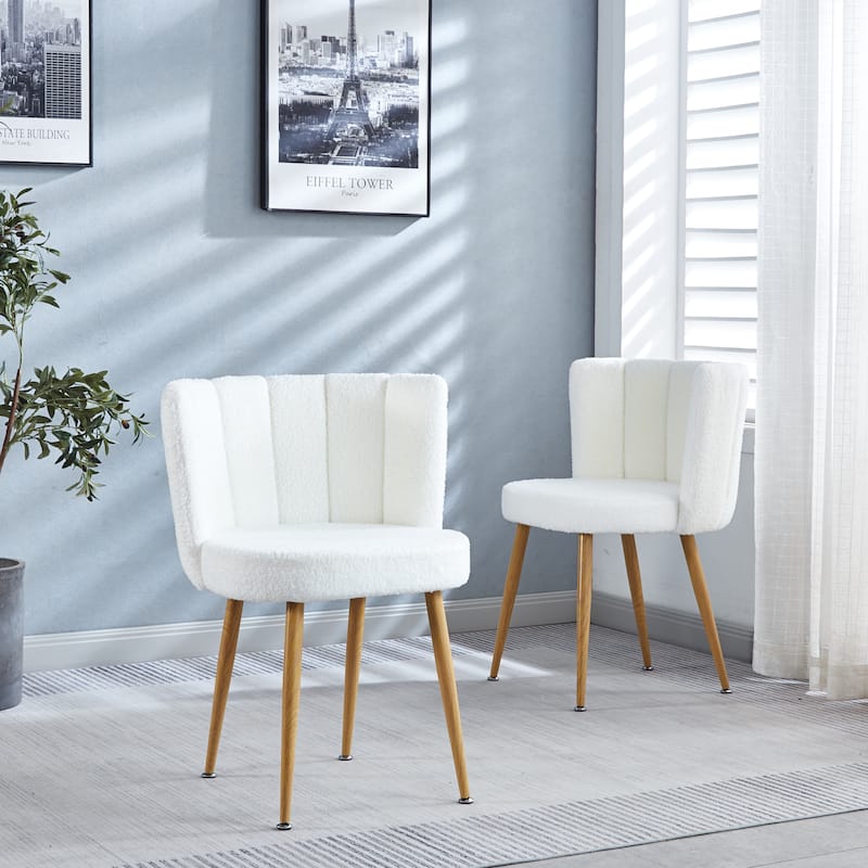 Modern WHITE dining chair with iron tube wood color legs