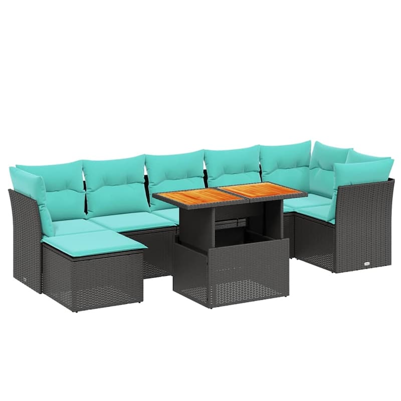 vidaXL Patio Sofa Set with Cushions Outdoor Furniture 8 Piece Poly Rattan - 24.4" x 24.4" x 27.2"
