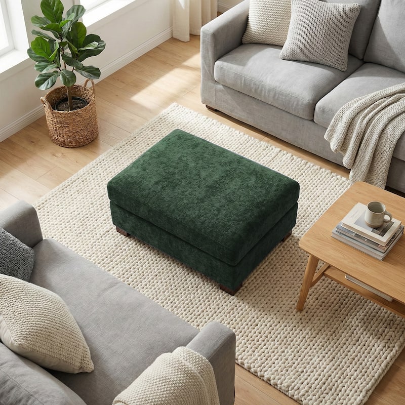 Oversized Chenille Modular Ottoman With Cushioned Top