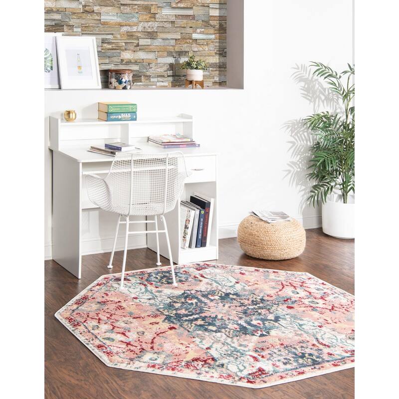 Contemporary Synnove Collection Area Rug - 6'x6' Octagon - Pink