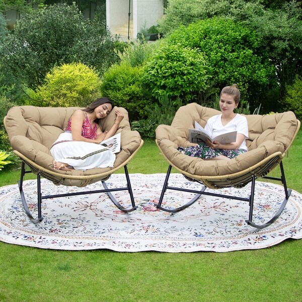 FINCATI Oversized Rocking Papasan Chair Indoor Outdoor Royal Wicker Lounge Chair Recliner with Comfy Cushion Bed Bath Beyond 40783808