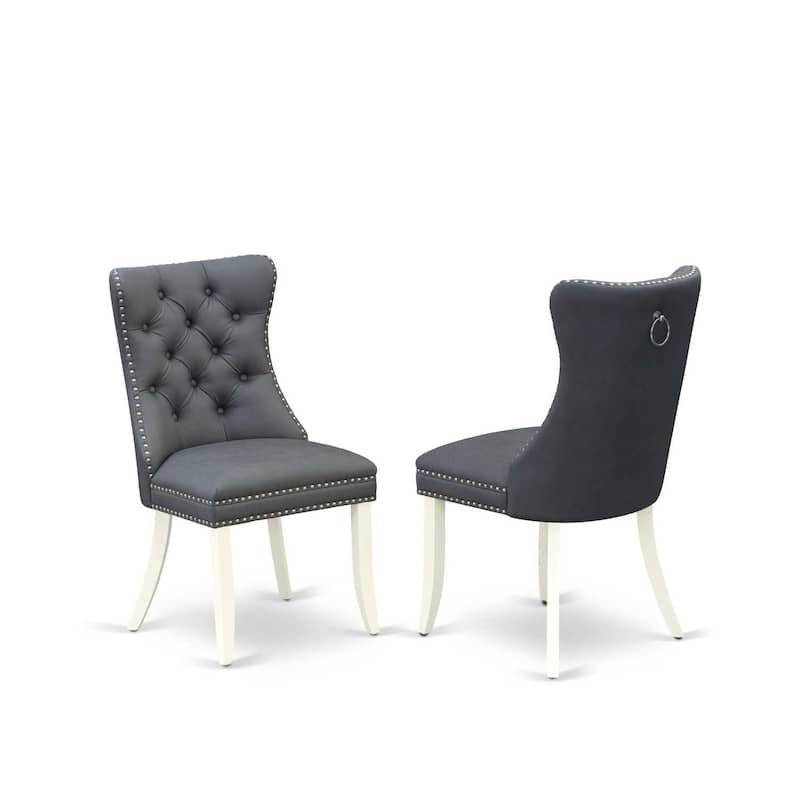 Modern Parson Dining Chairs - Set of 2, Gray Faux Leather Upholstered Kitchen Chairs