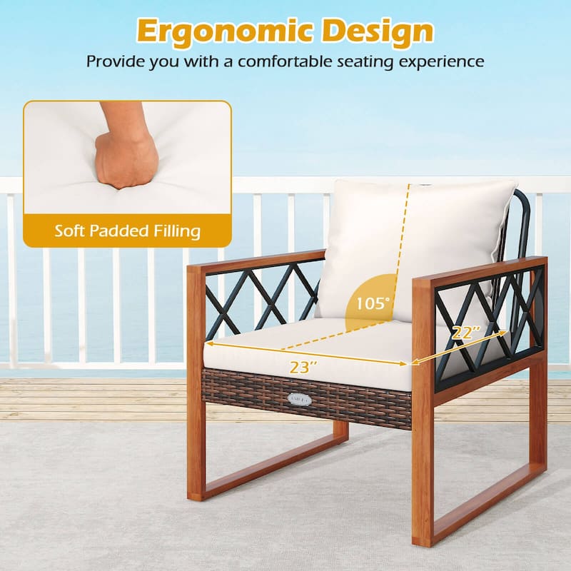 Costway 3 PCS Patio PE Wicker Furniture Set with Solid Acacia Wood - See Details