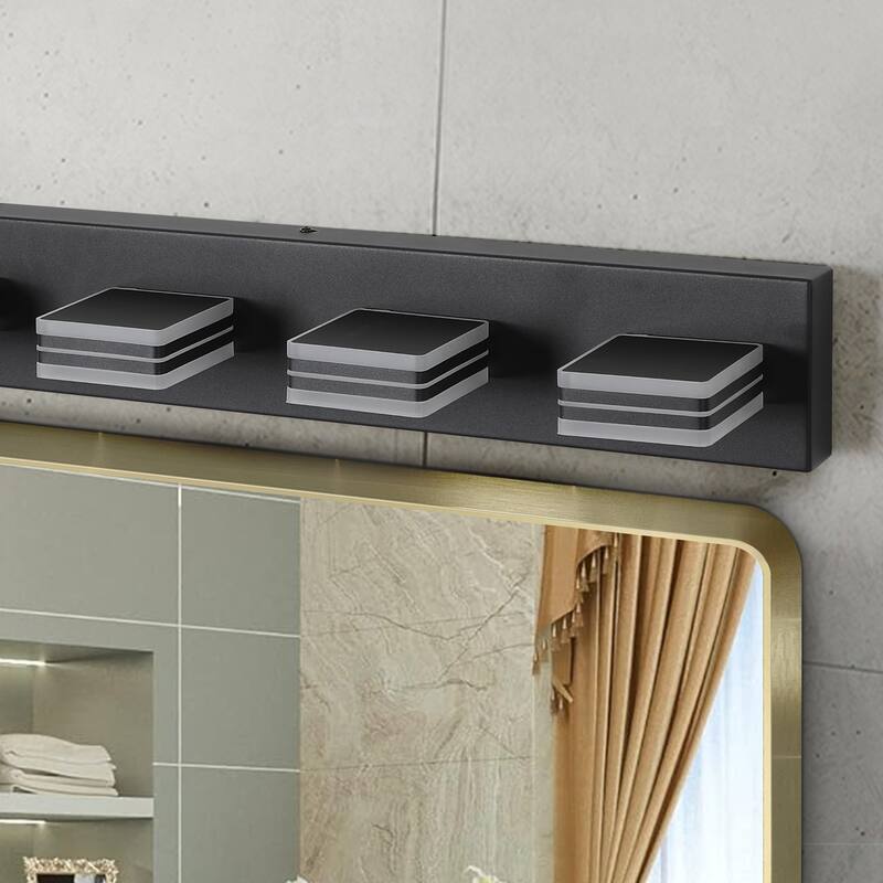 45" Modern 7-Light LED Vanity Light, Square Acrylic Lampshades Wall Mount Fixture for Bathroom, Mirror Lighting