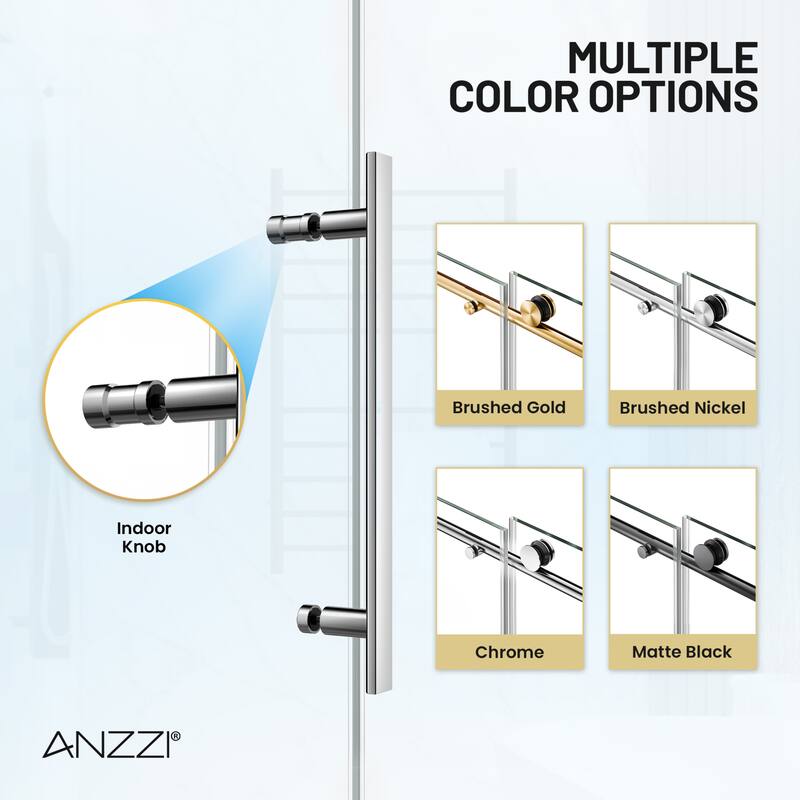 Mountain 60-inch Reversible Frameless Sliding Deco-Glass Shower Door with Soft-Close System