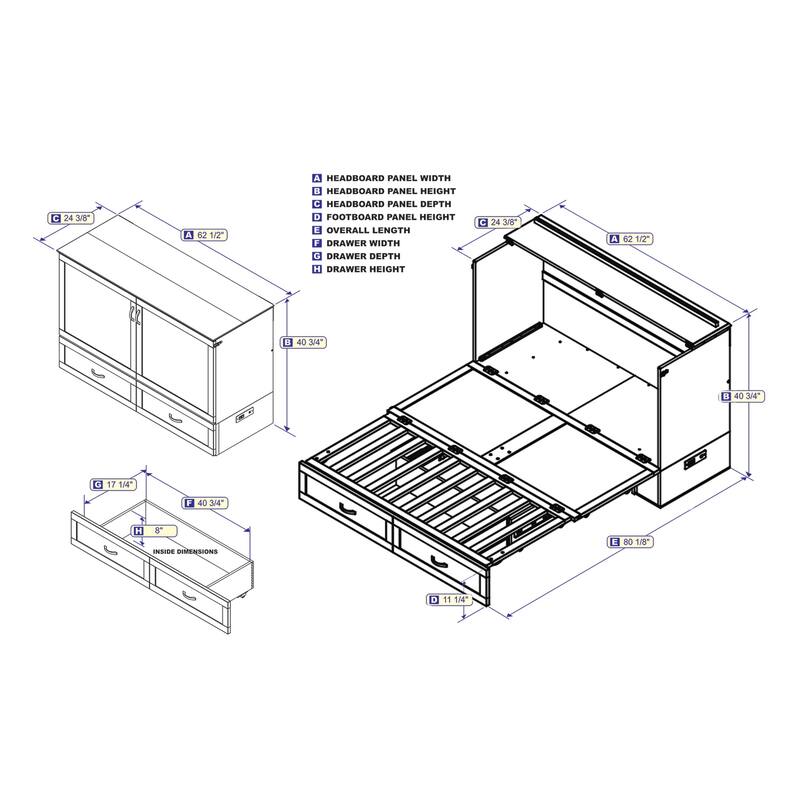Murphy Bed Chest with Mattress & Charging - Space Saving Folding Bed
