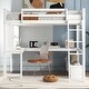 preview thumbnail 1 of 33, Full Size Loft Bed with L-shaped Multi-storage Desk, LED light & USB Charging Station, Wooden Loft Bed Storage Bench w/2 Drawers White