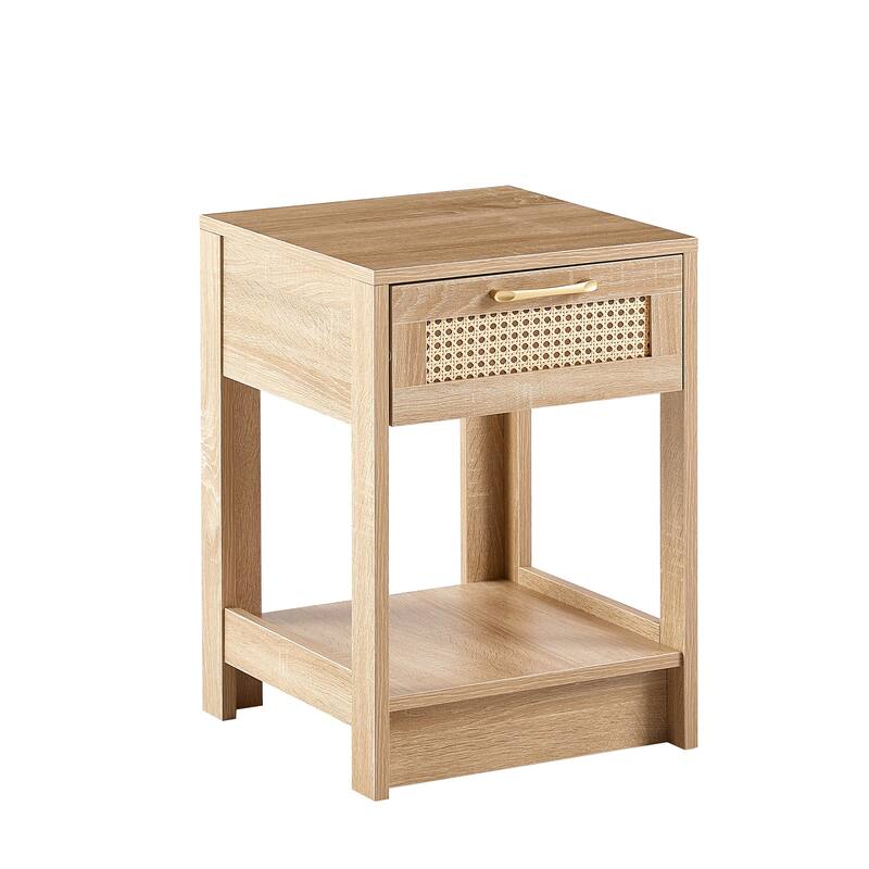 15.75" Rattan End table with drawer,Modern nightstand,side table for living room,bedroom