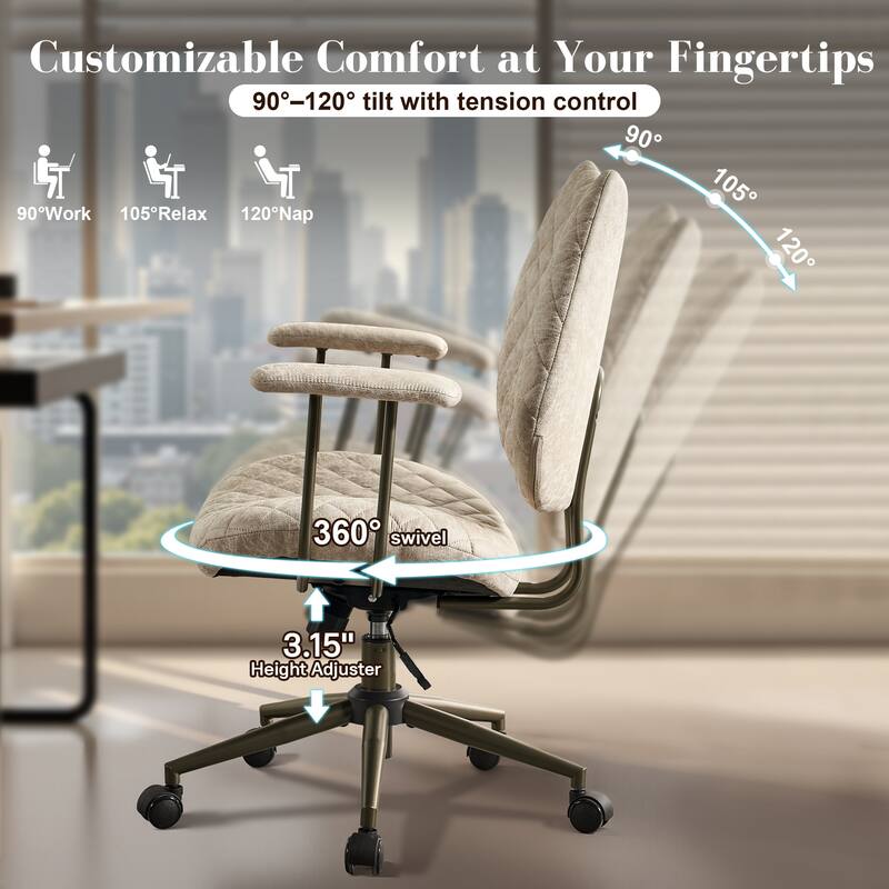 HOOOWOOO Mid-Century Leather Ergonomic Office Chair Adjustable Swivel Task Chair