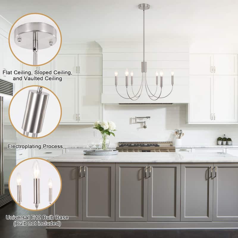 Farmhouse style 6 - Light Metal Candle Chandelier for Kitchen Dining Room - N/A