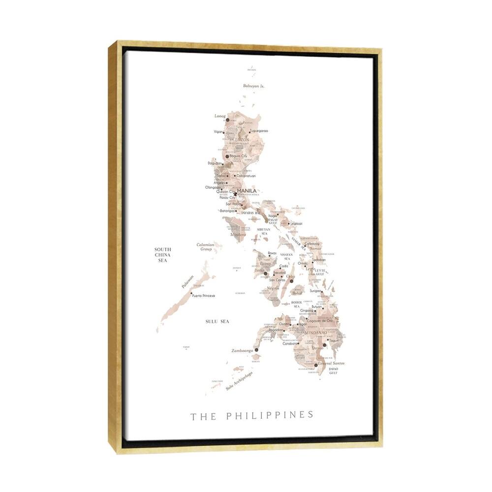 iCanvas "Map Of The Philippines In Neutral Watercolor" by blursbyai Framed Canvas Print