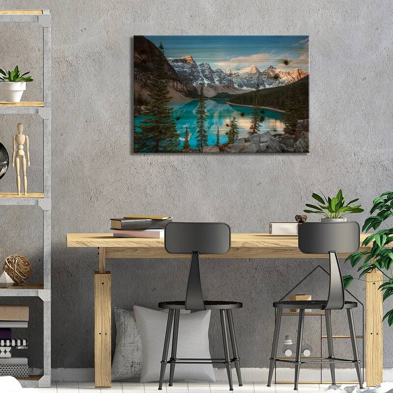 Iconic Moraine Lake Print On Wood by Matteo Colombo - Multi-Color