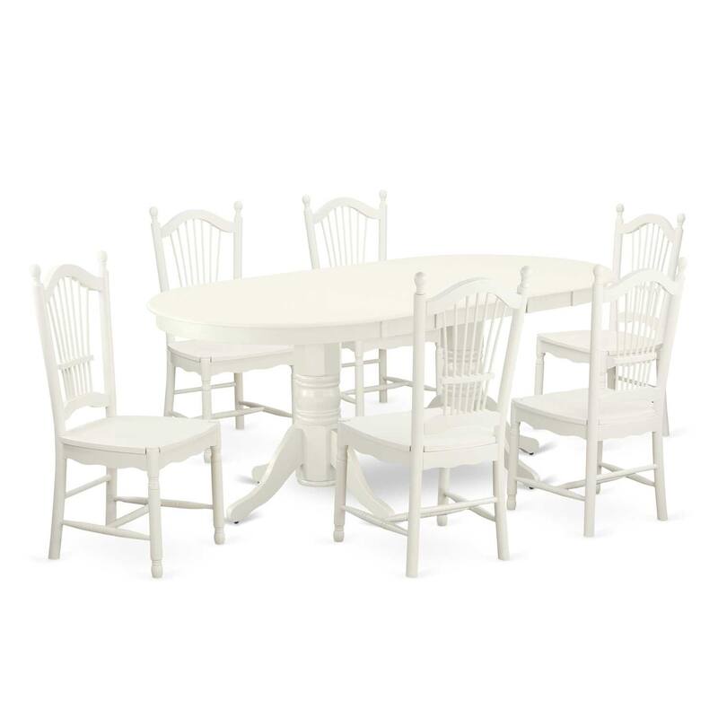 Nordic Dining Set - 7 Piece Table & 6 Chair Set - Linen White Kitchen Dinette - 76.3