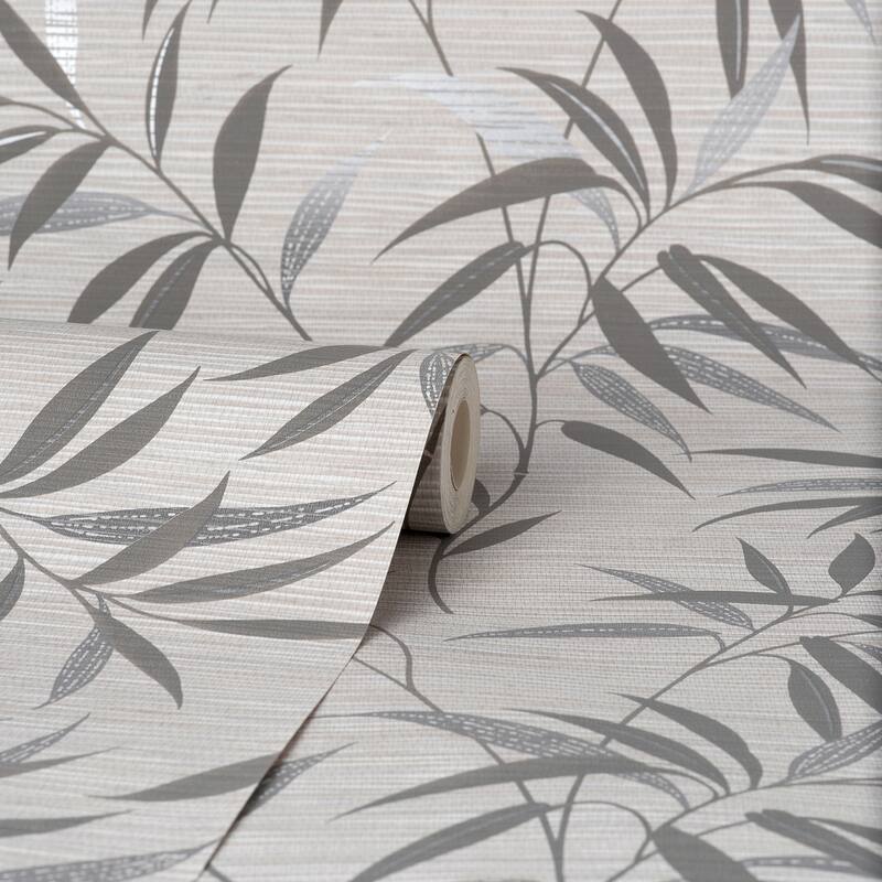 Fine Decor Fusion Grey Leaf Wallpaper