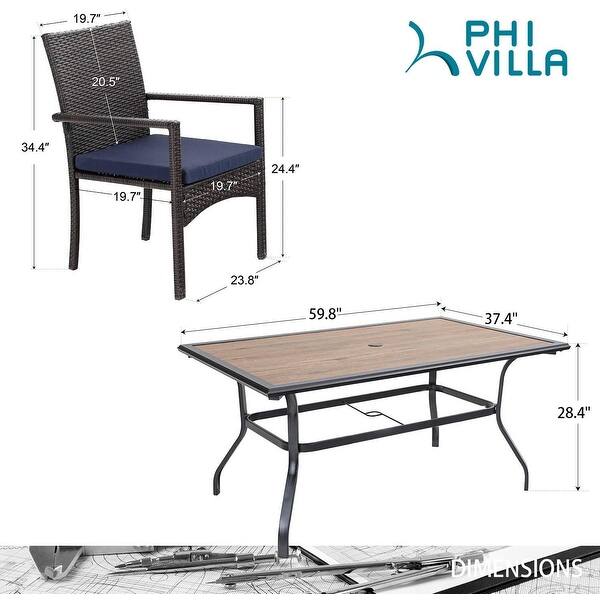 Shop Phi Villa Seats Up To 7 Patio Dining Set Wood Top Patio Table With Umbrella Hole Stackable Poly Wicker Chairs Overstock 32362265