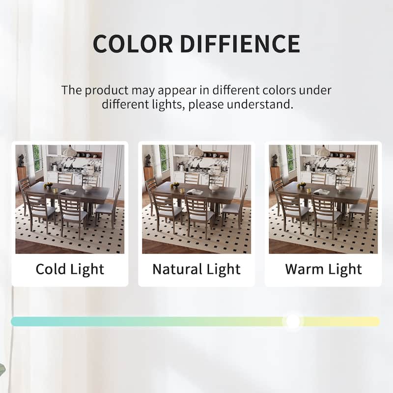 7-Piece Extendable Dining Set with 6 Linen Chairs, Rustic Upholstered Chairs High-Back Chairs Extendable Dining Table