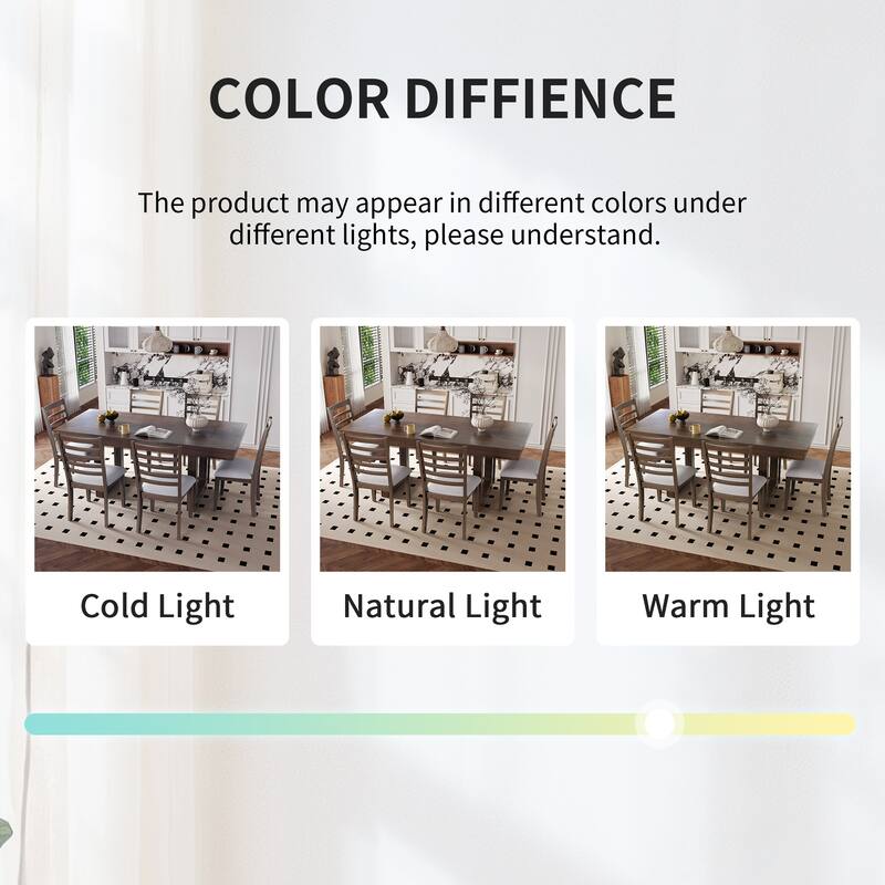 Kitchen Table Chairs Set for 7, Extendable Dining Table Set with Wooden Rectangular Kitchen Table & 6 Upholstered Chairs