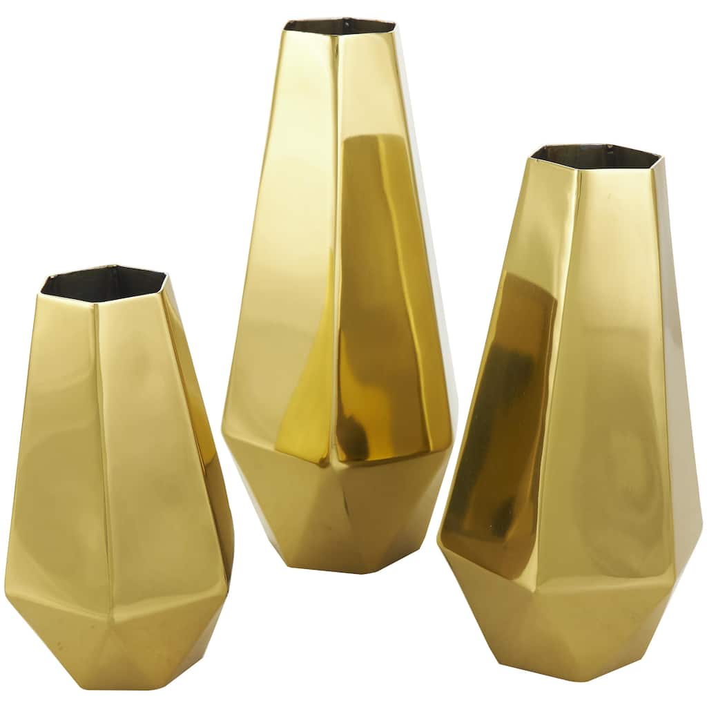Stainless Steel Metal Geometric Hexagon Shaped Decorative Vase with Varying Heights - Set of 3 Gold - Roche River Decor