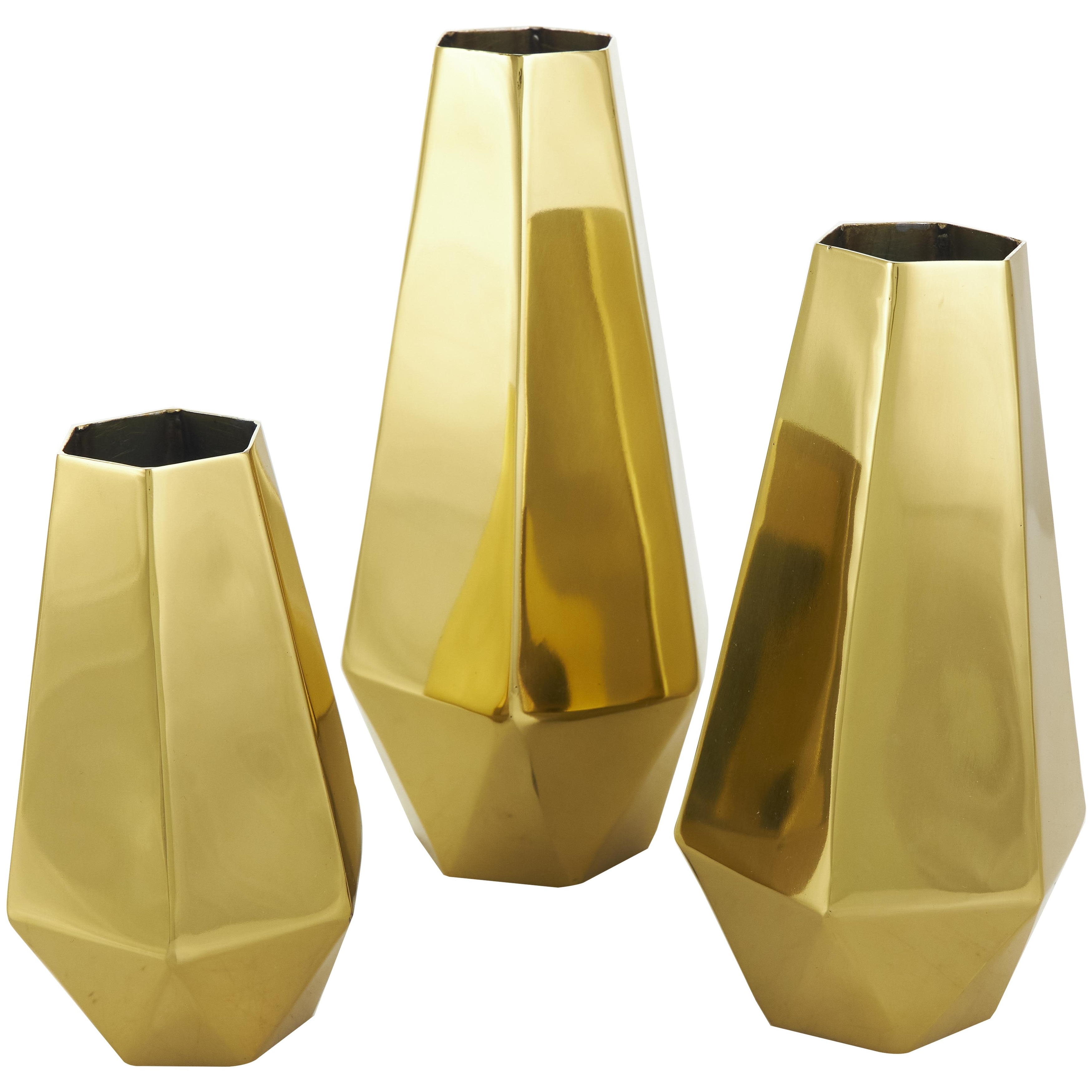 Stainless Steel Metal Geometric Hexagon Shaped Decorative Vase with Varying Heights - Set of 3 Gold - Roche River Decor