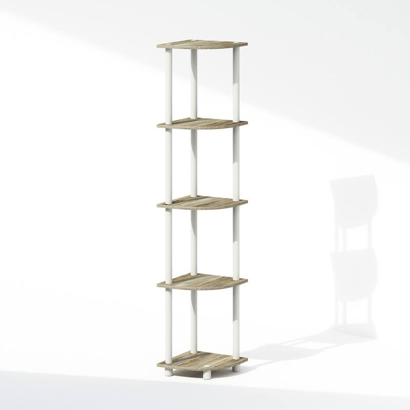 5 Tiers Wood Household Shelving Unit in Oak/White (11.6 in. W x 57.7 in. H x 11.6 in. D)