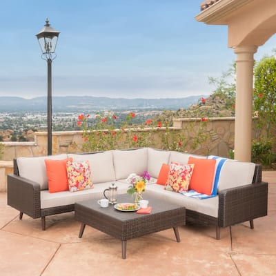 Tahiti Outdoor 4-piece Wicker Sectional Sofa Set with Cushions by Christopher Knight Home