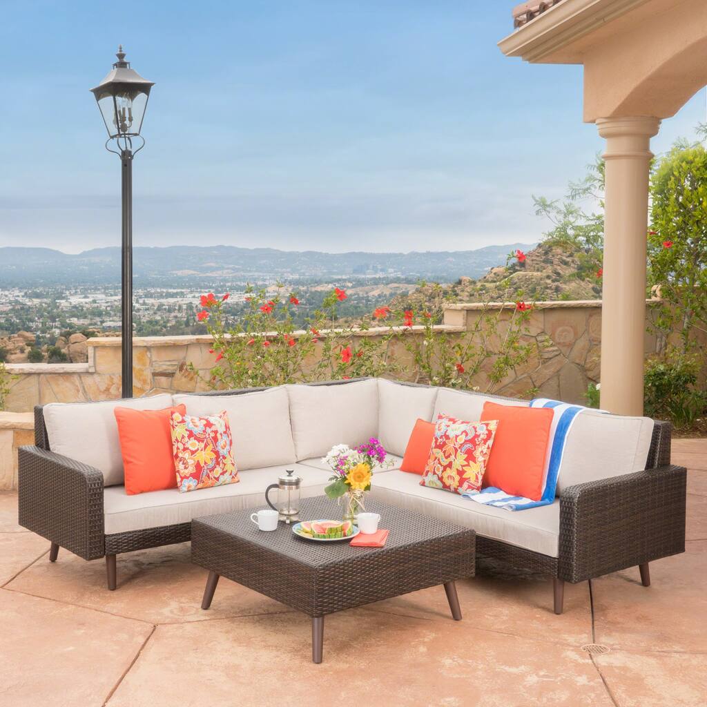 Tahiti Outdoor 4-piece Wicker Sectional Sofa Set with Cushions by Christopher Knight Home