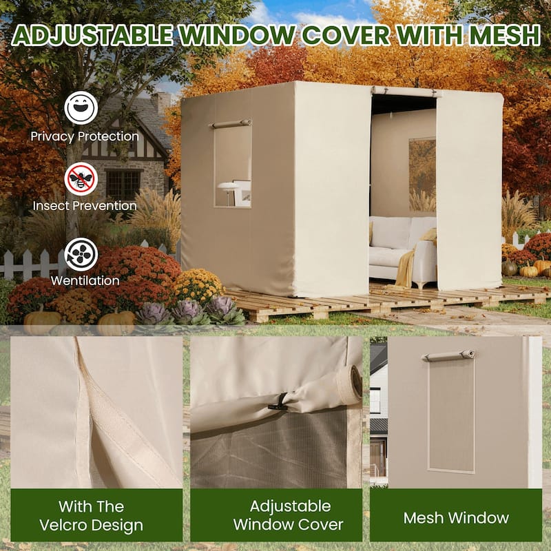 EROMMY Waterproof Pergola Winter Cover with Sidewalls, Mesh Windows and Roll-Up Door, All-Season Weather Enclosure