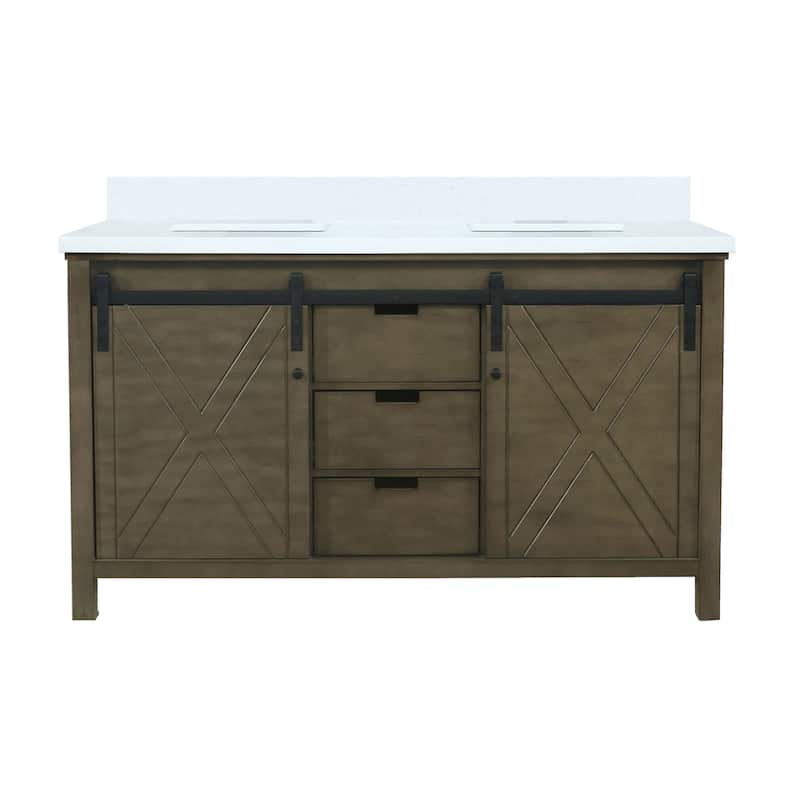 Marsyas Bath Vanity and Cultured Marble Countertop - Rustic Brown - 60 Inch