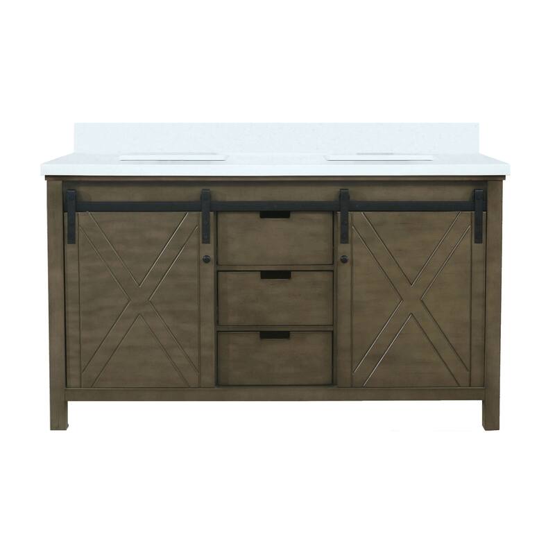 Marsyas Bath Vanity and White Quartz Countertop - 60 - Rustic Brown