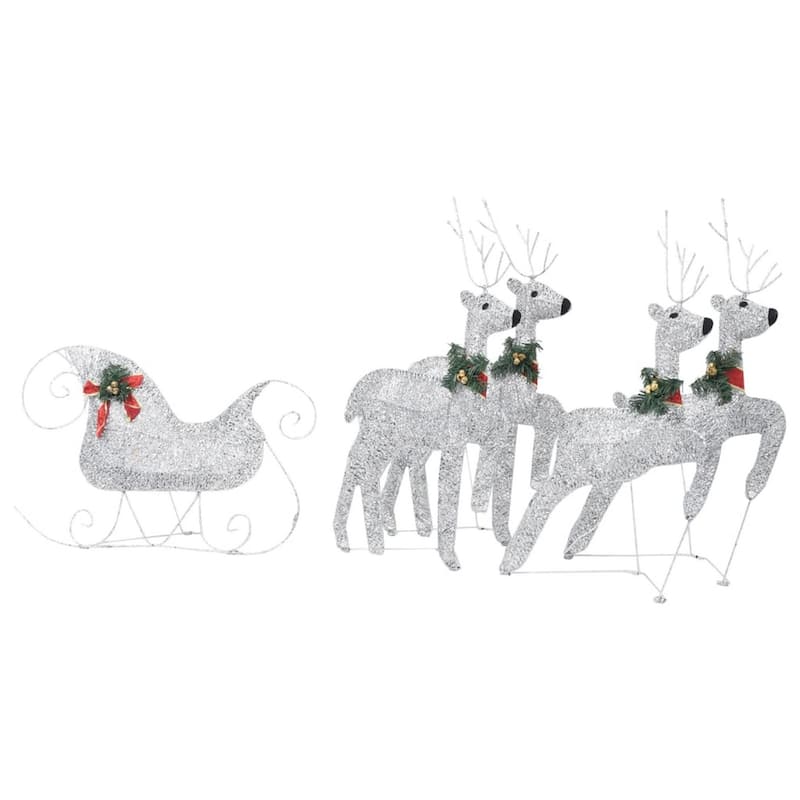 Outdoor 4 Reindeer n Sleigh Christmas Decoration, 100 LEDs, Cool White - Cool White