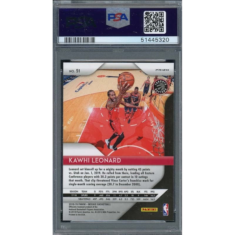 Kawhi Leonard 2018 Panini Prizm Mosaic Green Basketball Card #51 PSA 10 - 8'6" x 11'6"