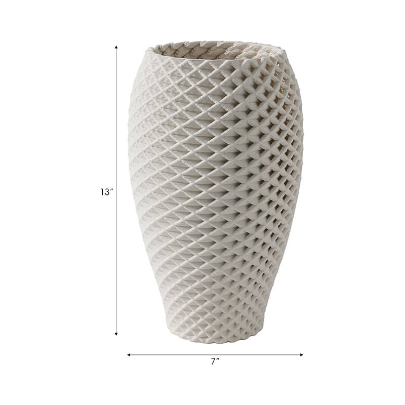 Porcelain Flower Vase Decorative Textured Diamond Pattern - 13" Ivory