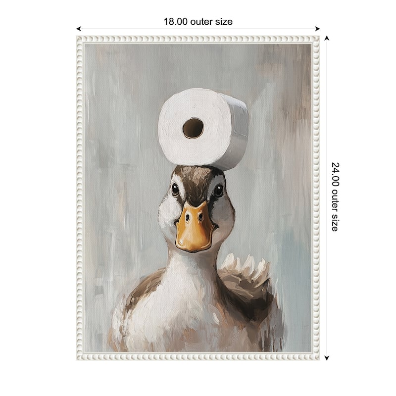 Kate and Laurel Sylvie Toilet Paper Roll on Ducks Head Bathroom Art Framed Canvas by The Creative Bunch Studio