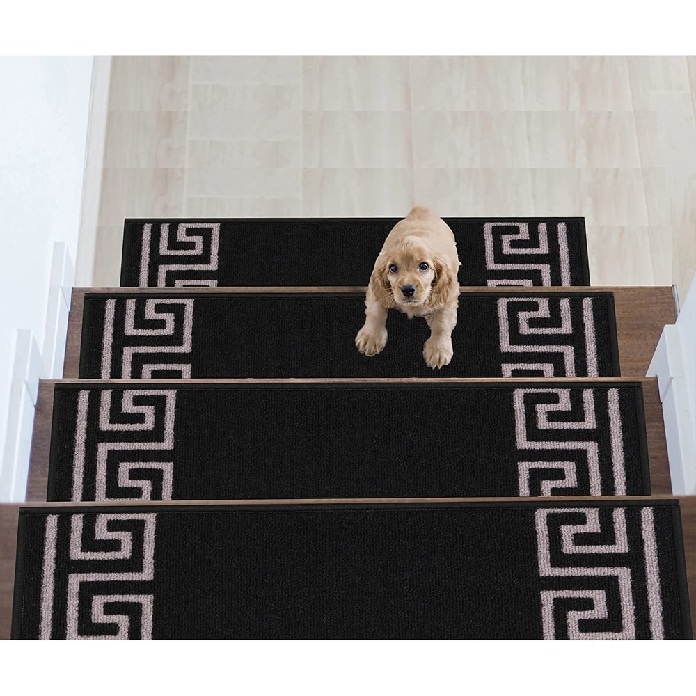 Stair Treads Greek Key Meander Design Non Slip Backing, 8.5''X26''