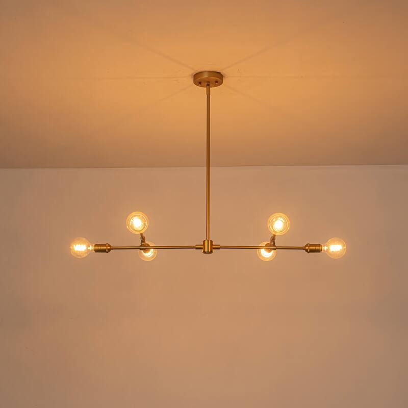 6-Light Mid-Century Brass Metal Pendant Light for Dining Room - 6 Light - Claer