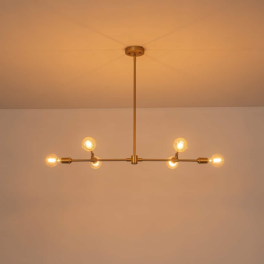6-Light Mid-Century Brass Metal Pendant Light for Dining Room - 6 Light