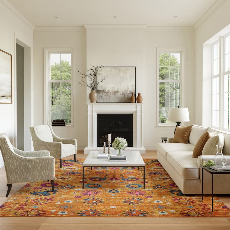 Nourison Passion Boho French Country Floral Area Rug. - 9' x 12' - Sun - Runner/Rectangle