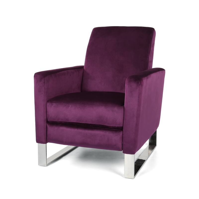 Brightwood Modern Velvet Recliner w/ Steel Legs by Christopher Knight Home - Eggplant,Silver