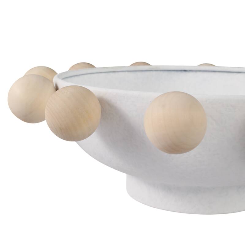 Wood and Metal Decorative Bowl with Fir Sphere Accents - 13" - 13.0"