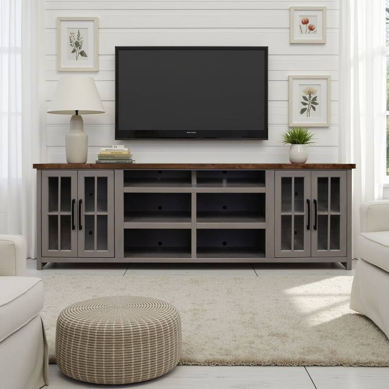 Bridgevine Home Modern Farmhouse 96 inch TV Stand Console for TVs up to 100 inches, No Assembly Requried, Two-Tone Finish