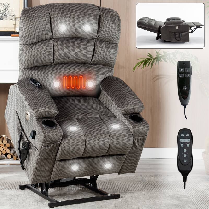 180° Power Lift Recliner Chair with Massage & Heat, Dual Cup Holders