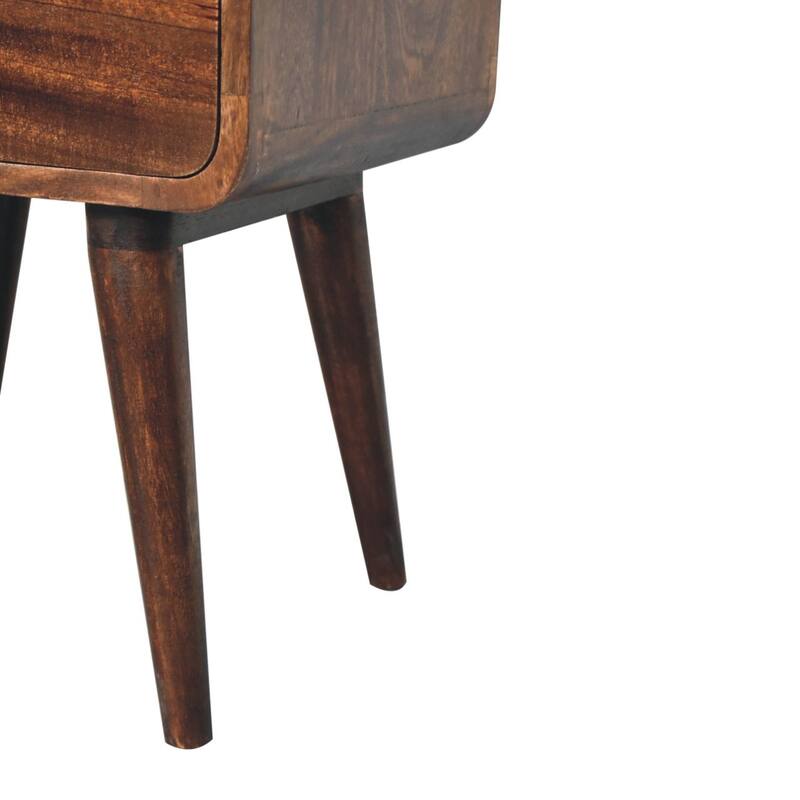 Artisan Furniture Solid Wood Curved California Walnut Bedside, Dark Brown With Two Drawers