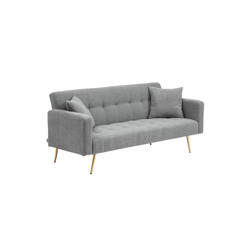 Folding Couch Teddy Fleece Sleeper Sofa Bed with Pillows and Metal Leg