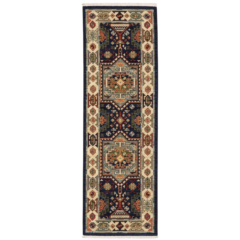 Style Haven Leander Vintage Medallion Fringed Wool Blend Area Rug - 2' x 6' - Rectangle