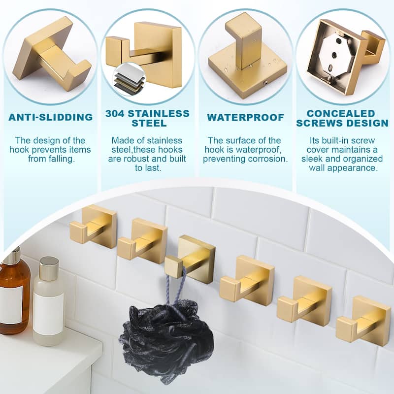 WOWOW J-Hook Wall Mount Robe/Towel Hook 6PCS