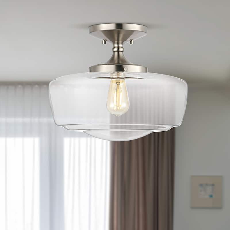 Gaines Glass/Iron Farmhouse Modern LED Flush Mount, by JONATHAN Y